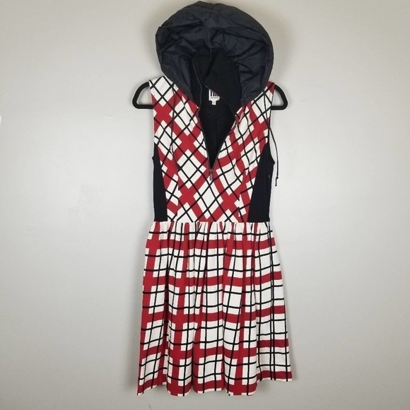 Isola Marras red check plaid sleeveless dress with hood, nwot, size L - Picture 5 of 13